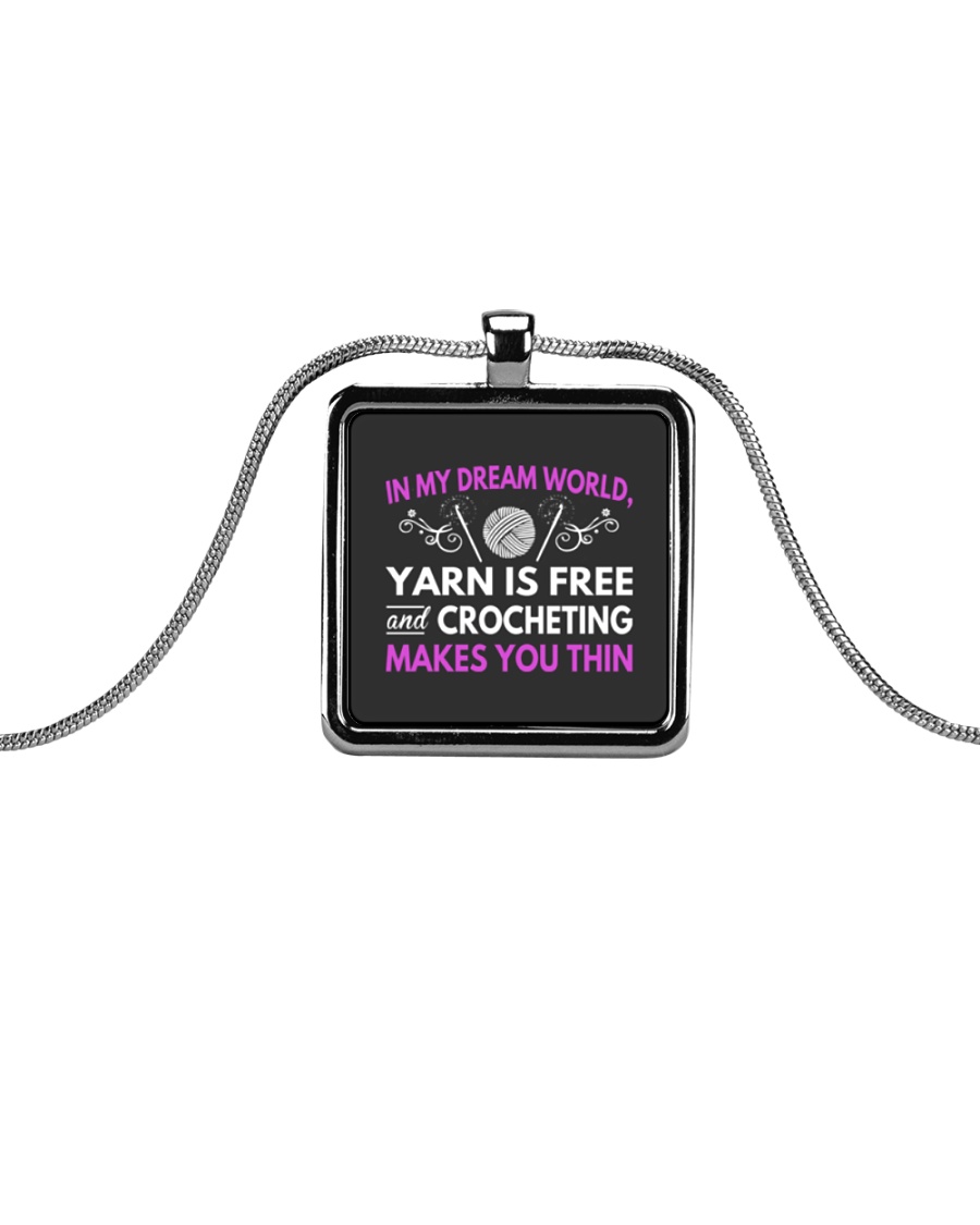 CROCHETING MAKES YOU THIN FUNNY CROCHET Metallic Rectangle Necklace