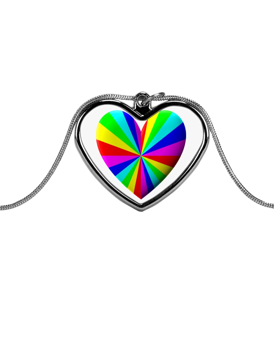 valentine heart rainbow 3D Metallic Heart Necklace