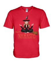 Yoga on broom V-Neck T-Shirt tile