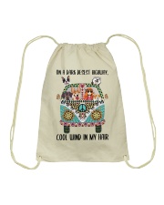 Dog Lover Peace Love Dog And Hippie Girl On A Dark Desest Highway Cool Wind In My Hair Drawstring Bag tile