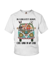 Dog Lover Peace Love Dog And Hippie Girl On A Dark Desest Highway Cool Wind In My Hair Youth T-Shirt tile