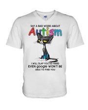Autism Awareness Grumpy Cat Say A Bad Word About Autism V-Neck T-Shirt tile