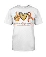 Multiple Sclerosis Awarerness Peace Love Cure Premium Fit Mens Tee tile