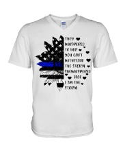 Police Gift USA Flag Sunflower They Whispered To Her V-Neck T-Shirt tile
