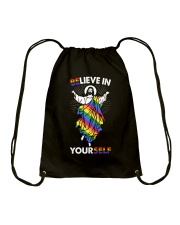 LGBT Pride Gift Jesus Believe In Yourself Drawstring Bag tile