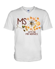 Multiple Sclerosis Awareness Flowers MS Gets On My Nerves V-Neck T-Shirt tile