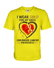 Childhood Cancer Awareness I Wear Gold For My Niece Faith Courage Love V-Neck T-Shirt tile