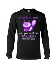 Fibromyalgia Awareness Cat Everything Hurts And You Want Me To Smile Long Sleeve Tee tile