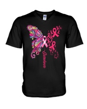 Breast Cancer Awareness Survivor Butterfly V-Neck T-Shirt tile