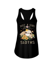 Gift For Sloth Lover Sunflower Just A Girl Who Loves Sloths Ladies Flowy Tank tile