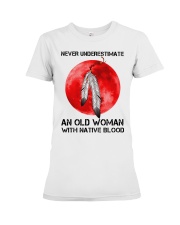 Native American Pride Moon Feathers Never Underestimate An Old Woman With Native Blood Premium Fit Ladies Tee tile