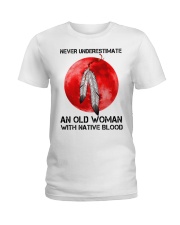Native American Pride Moon Feathers Never Underestimate An Old Woman With Native Blood Ladies T-Shirt tile