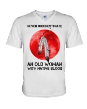 Native American Pride Moon Feathers Never Underestimate An Old Woman With Native Blood V-Neck T-Shirt tile