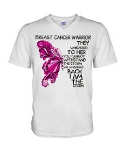 Breast Cancer Warrior She Whispered Back Iam The Storm Butterfly V-Neck T-Shirt tile