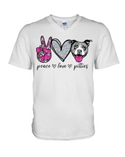Gift For Dog Lover Peace Love Pitties V-Neck T-Shirt tile