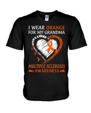 Multiple Sclerosis Awarerness I Wear Orange For My Grandma V-Neck T-Shirt tile