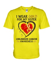 Childhood Cancer Awareness I Wear Gold For My Sister V-Neck T-Shirt tile