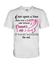 Breast Cancer Awareness There Was Lady Who Kicked Cancer's Asss It Was My Daughter V-Neck T-Shirt tile