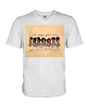 Gift For Black God Says You Are Unique Special Lovely Strong Black Girls Flowers V-Neck T-Shirt tile