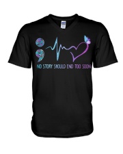 Suicide Prevention Awareness Semicolon No Story Should End Too Soon Butterfly V-Neck T-Shirt tile