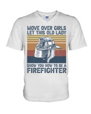 Firefighter Gift Vintage Cap Move Over Girls Let This Old Lady V-Neck T-Shirt tile