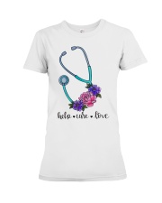 Nurse Gift Help Care Love Premium Fit Ladies Tee tile