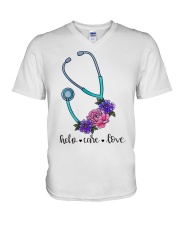 Nurse Gift Help Care Love V-Neck T-Shirt tile