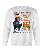 Gardening Gift I Just Want To Work In My Garden And Hang Out With Cat Crewneck Sweatshirt tile