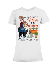 Gardening Gift I Just Want To Work In My Garden And Hang Out With Cat Premium Fit Ladies Tee tile