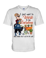 Gardening Gift I Just Want To Work In My Garden And Hang Out With Cat V-Neck T-Shirt tile