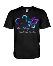 Suicide Prevention Awareness Butterfly Heart No Story Should End Too Soon V-Neck T-Shirt tile