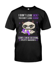 Epilepsy Awareness I Don't Look Sick You Don't Look Stupid Grumpy Cat Premium Fit Mens Tee tile