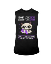 Epilepsy Awareness I Don't Look Sick You Don't Look Stupid Grumpy Cat Sleeveless Tee tile