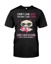 Breast Cancer Awareness Grumpy Cat I Don't Look Sick You Don't Look Stupid Premium Fit Mens Tee tile