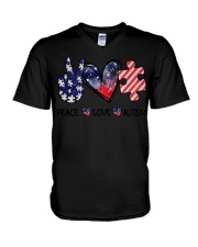 Autism Awareness Peace Love Autism V-Neck T-Shirt tile