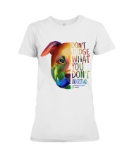 Gift For Dog Lover Pitbull Don't Judge What You Don't Understand Premium Fit Ladies Tee tile