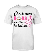 Breast Cancer Awareness Check Yours Boobs Mine Tried To Kill Premium Fit Mens Tee tile