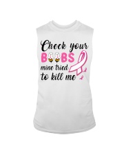 Breast Cancer Awareness Check Yours Boobs Mine Tried To Kill Sleeveless Tee tile