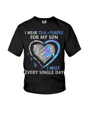Suicide Prevention Awareness I Wear Teal And Purple For My Son I Miss Youth T-Shirt tile