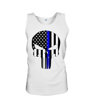 Police Gift USA Flag Skull Unisex Tank tile