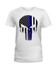 Police Gift USA Flag Skull Ladies T-Shirt tile