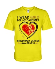 Childhood Cancer Awareness I Wear Gold For My Daughter Hope Love Fight V-Neck T-Shirt tile