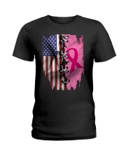 Breast Cancer Awarenes USA Flag Ladies T-Shirt tile