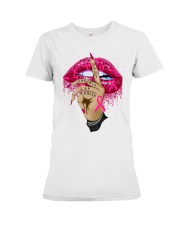 Breast Cancer Awareness Lip Hand Shut The Fck Up Cancer Premium Fit Ladies Tee tile