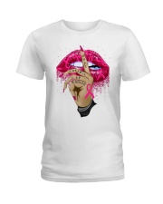 Breast Cancer Awareness Lip Hand Shut The Fck Up Cancer Ladies T-Shirt tile