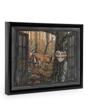 Family Gift Reindeer Out Side The Window Floating Framed Canvas Prints Black tile