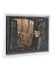 Family Gift Reindeer Out Side The Window Floating Framed Canvas Prints White tile