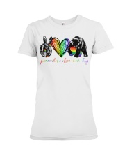 LGBT Pride Gift Peace Love Mom Hug Premium Fit Ladies Tee tile