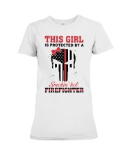 Firefighter Gift Skull This Girl Is Protected By A Smokin' Hot Firefighter Premium Fit Ladies Tee tile