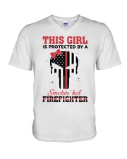 Firefighter Gift Skull This Girl Is Protected By A Smokin' Hot Firefighter V-Neck T-Shirt tile